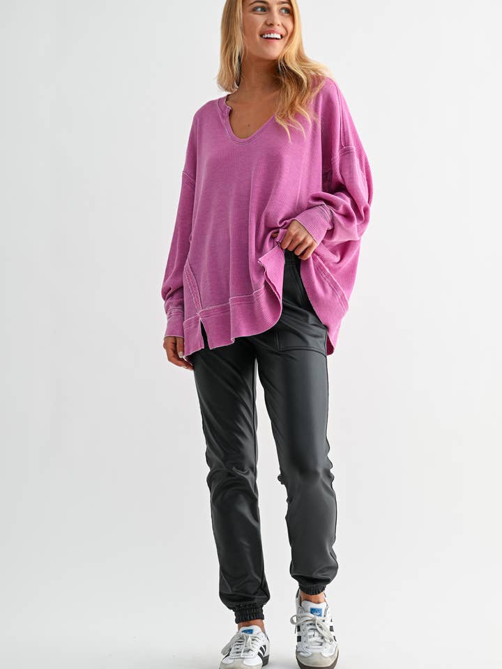 Mono B - Wholesale Tunic - Women's - Cotton Blend Waffle Knit Oversized Long Sleeve34