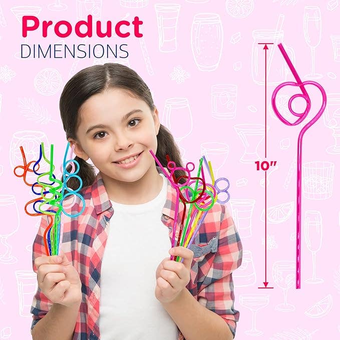 4E's Novelty - Vente Paille - 24 pailles torsadées réutilisables pour enfants et adultes - Pailles en plastique incurvées de 10" sans BPA4
