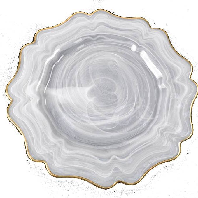 EMPIRE WHITE ALABASTER W/GOLD RIM CHARGER PLATE 13"D for wholesale by Jay Import CO