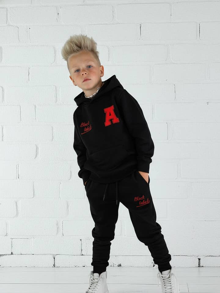 Kids Black Label Dept Red Silicone Hoodie and Jogger Set for wholesale by Black Label x Raw