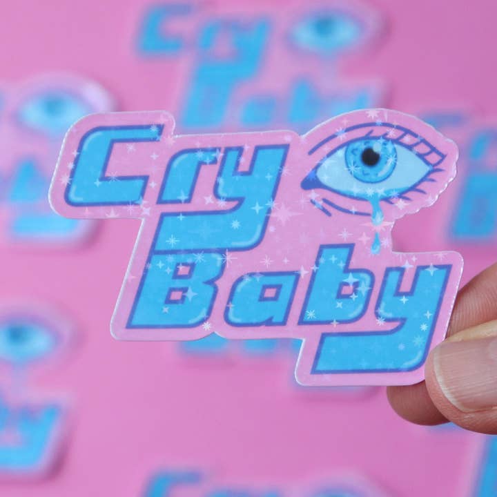 Cry Baby Waterproof Holographic Sparkle Vinyl Sticker for wholesale by Sticker Hardly Know Her