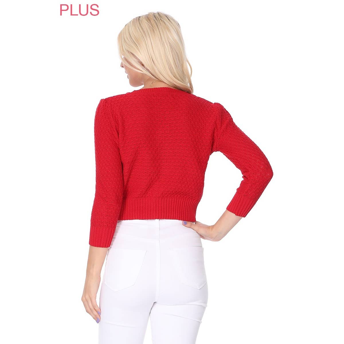 Mak - Vendita all'ingrosso Cardigan - Donna - Maglione cardigan plus size lavorato a maglia girocollo con maniche a 3/4 MK3514PL70