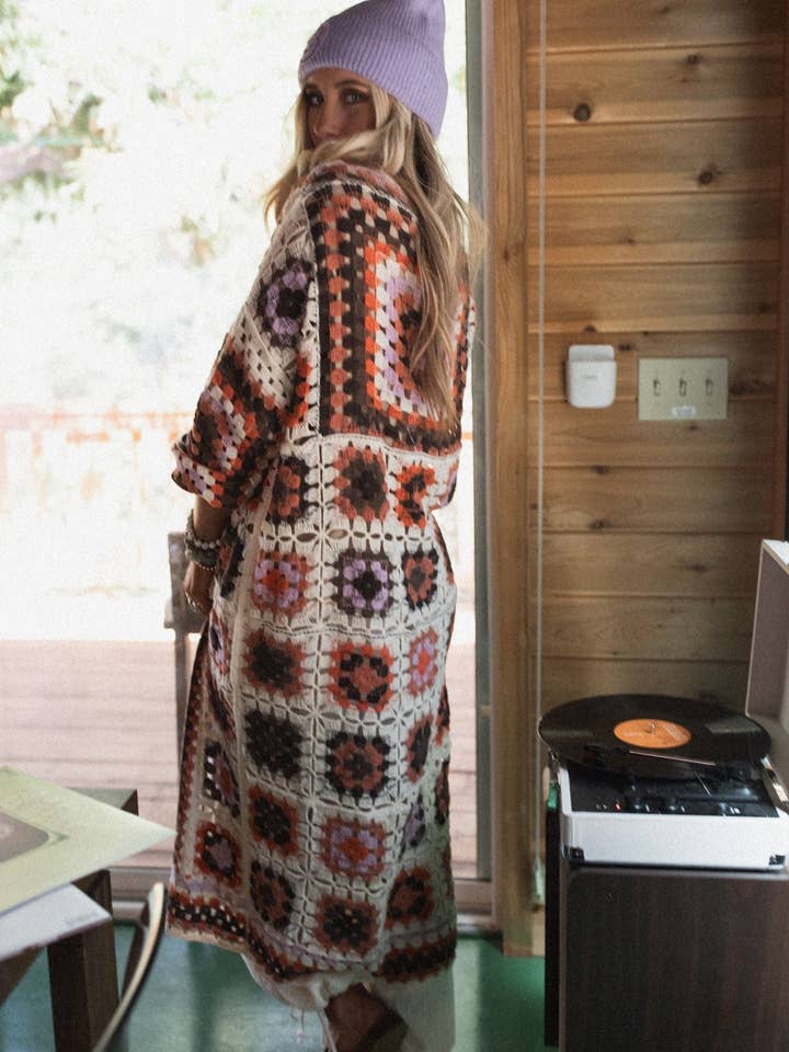 Three Bird Nest - Wholesale Cardigan - Women's - Soulful Wanderer Crochet Duster - Brown Multi8
