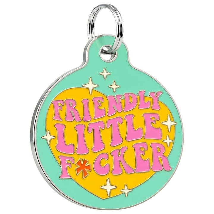 Enamel Dog Tag with Scannable ID - Friendly Little F*cker for wholesale by Bad Tags