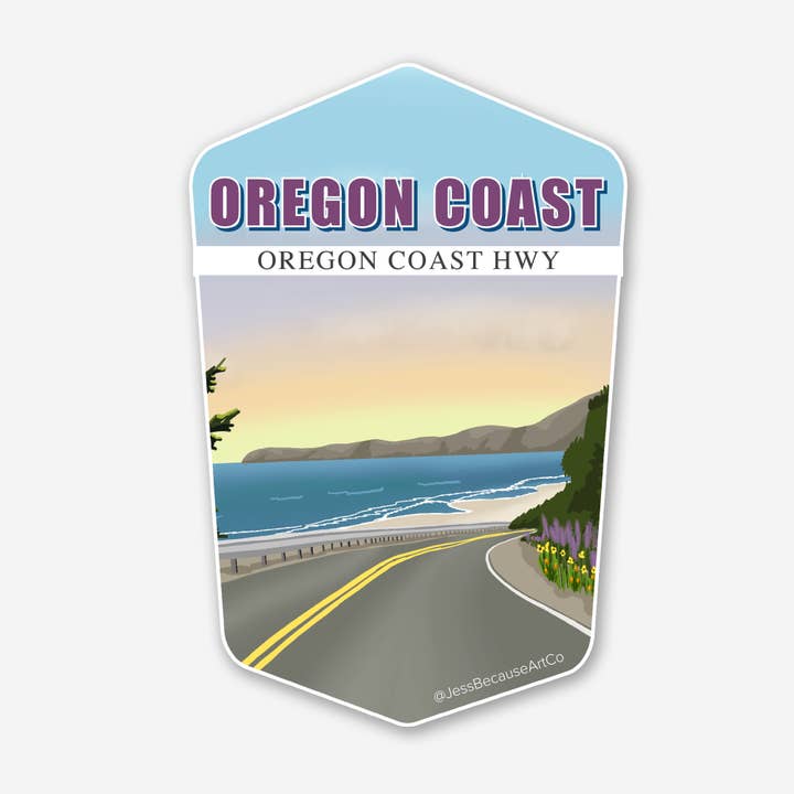 Badge autocollant Oregon Coast Hwy pour la vente par JessBecauseArtCo