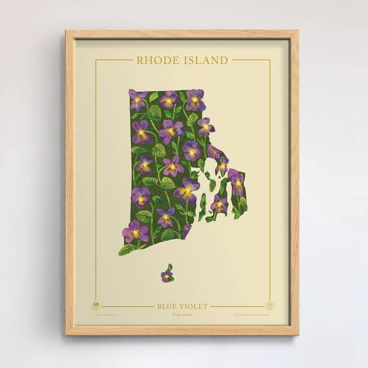 Impressão de botânicos nativos de Rhode Island por atacado de 50 States of Beauty