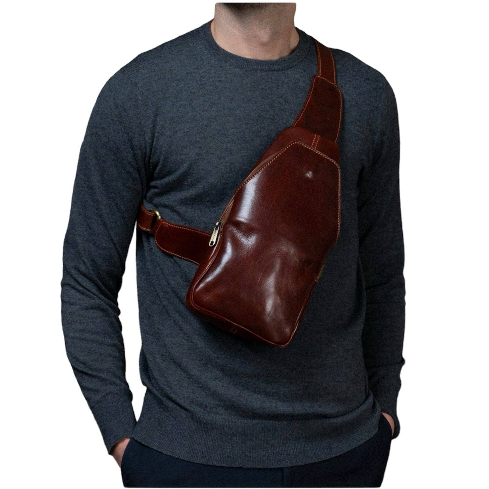 MODARNO - Wholesale Messenger Bag - Men's - Modarno Men's Genuine Leather Bag Marsupio One-Shoulder Jump2