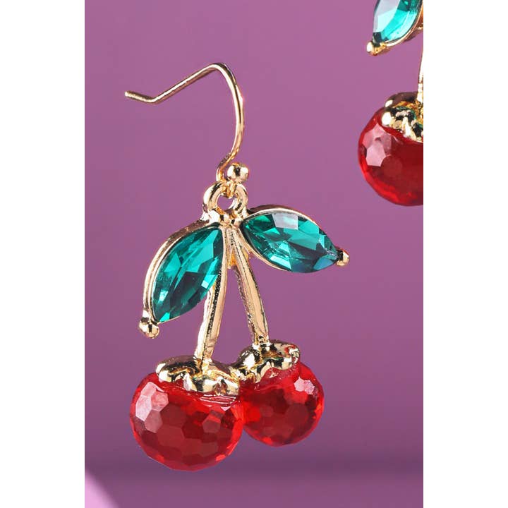 RED RED Glass Stone Cherry Dangle and Drop Earrings for wholesale on Faire