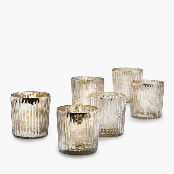 Jamali Garden - Wholesale Candle Holder - 2 ½in Ribbed Antique Silver Votive Holder