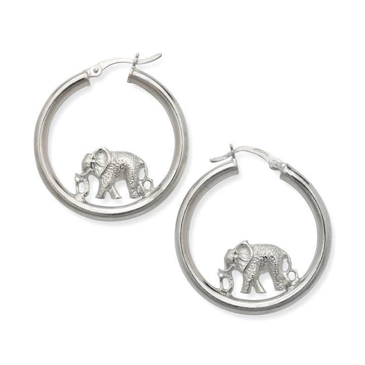 Elephant 925 Sterling Silver Hoops for wholesale by Better Jewelry