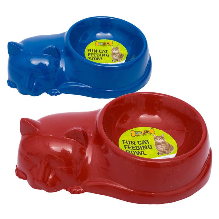 Deluxe Import Trading - Wholesale Pet Bowl - Cat/Dog - Cat Shaped Cat Feeding Bowl- Assorted Colors