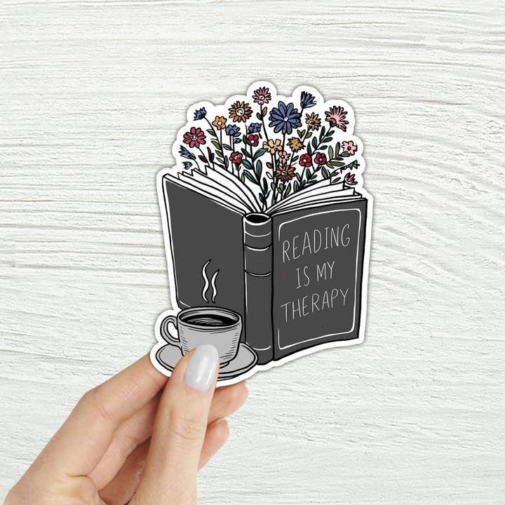 Reading is My Therapy Laptop Kindle Water Bottle Sticker for wholesale by Coastal Creators of Connecticut