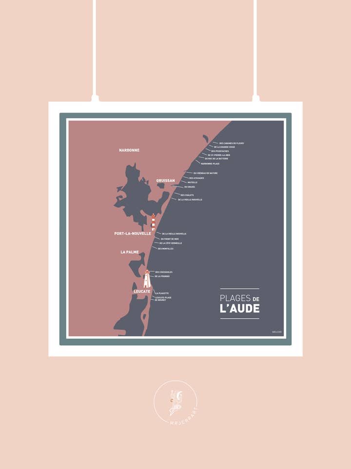 Map of the Beaches of Aude for wholesale by Mrjcrrart