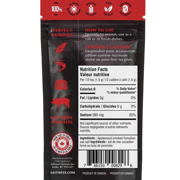 Saltwest Naturals - Wholesale Salt - Case of 10 - Applewood Smoked Sea Salt 45g1