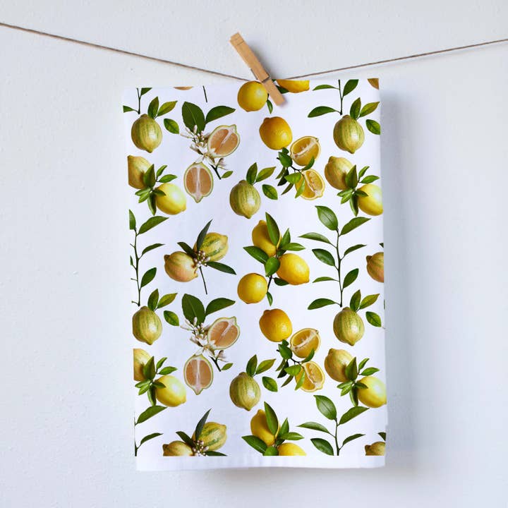 Lemons Kitchen Towel for wholesale by Red Bird’s House