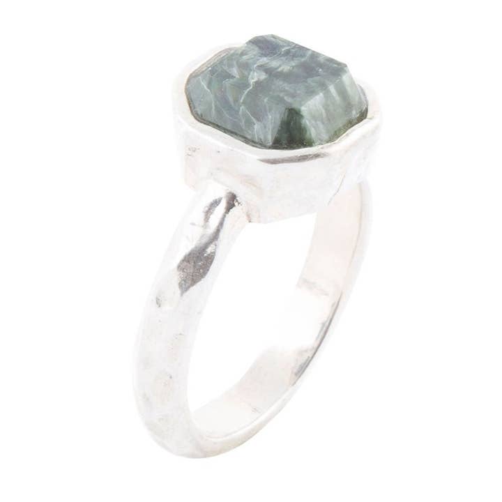 Barse Jewelry - Wholesale Cocktail/Statement Ring - Hammered Green Seraphinite Sterling Silver Ring
