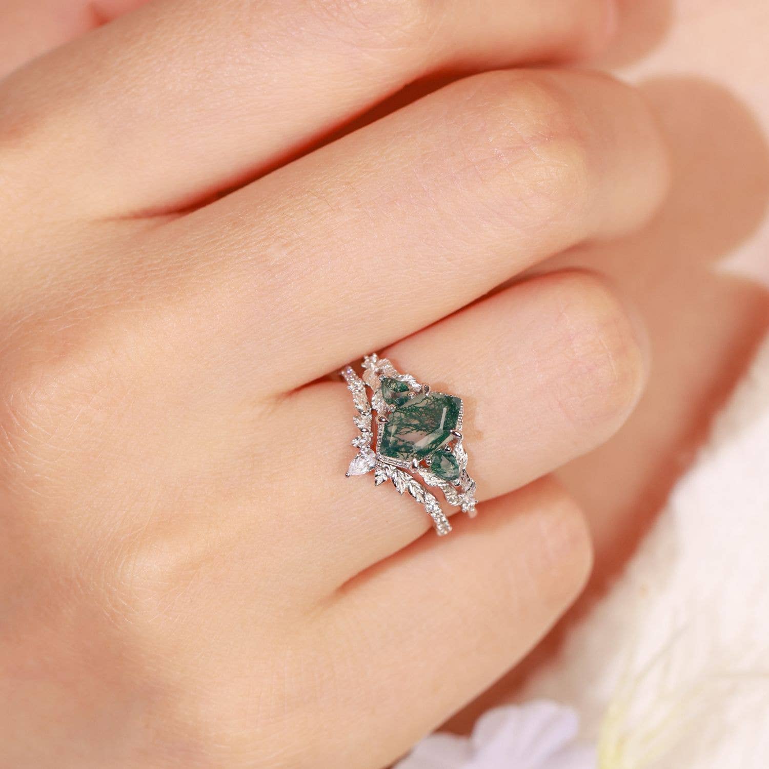 Azura Jewelry - Vente Anneau/bague à empiler - Bague en agate Gardenia Moss 11