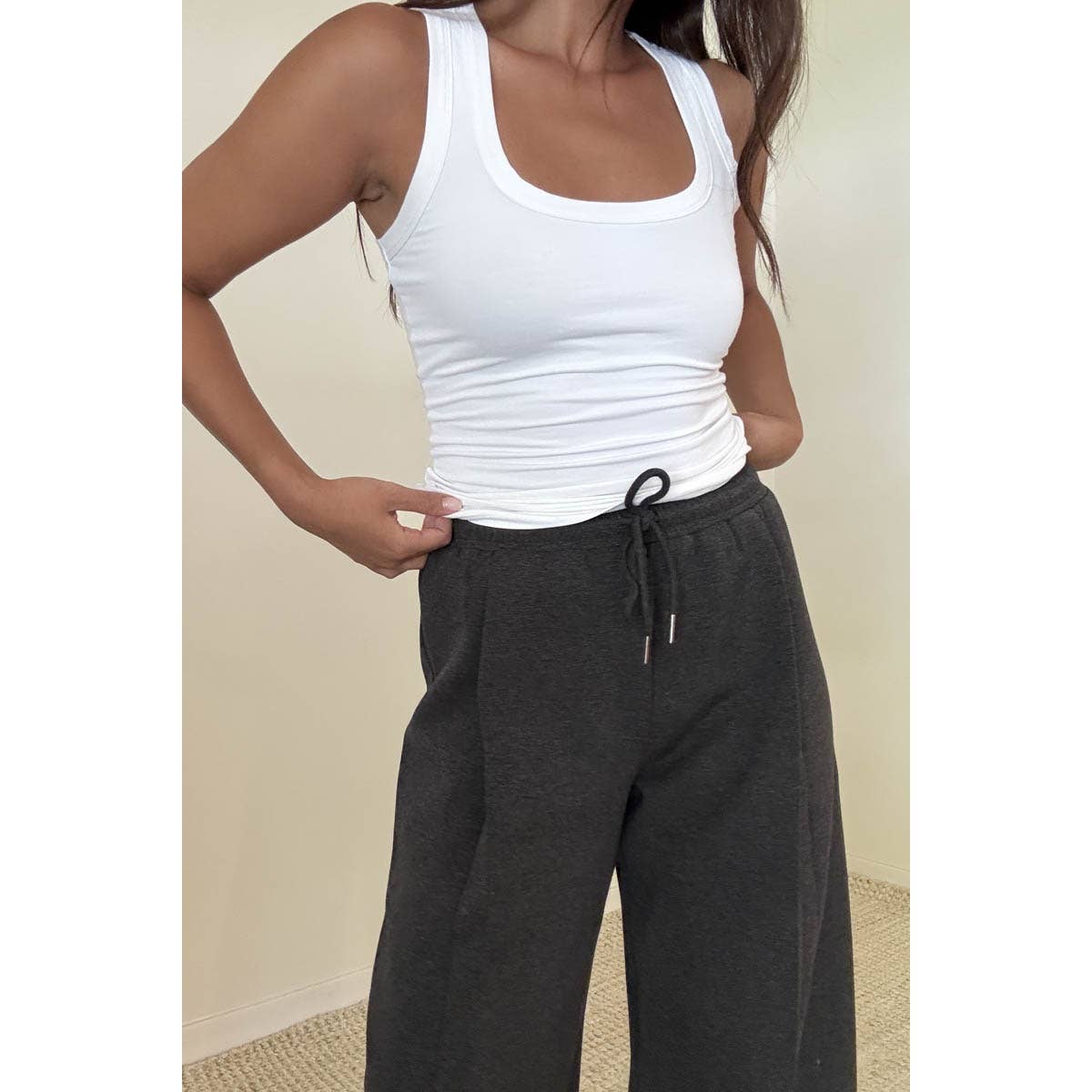 CHARCOAL Stretch Knit High Waist Straight Leg Pants for wholesale on Faire4