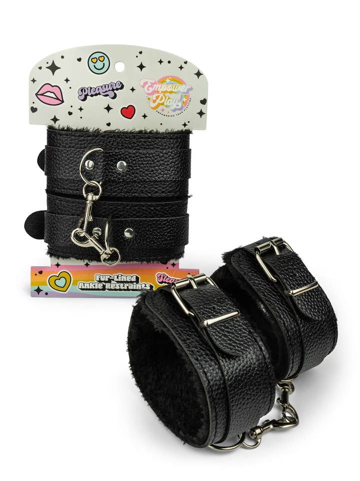 Empower Play™ Fur-Lined Ankle Restraints — Beginner BDSM Restraints (Midnight Black) for wholesale by Intimita Novelties