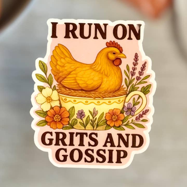 The Wayward Finch - Wholesale Sticker - Grits and Gossip Chicken Vinyl Sticker – Waterproof Decal0