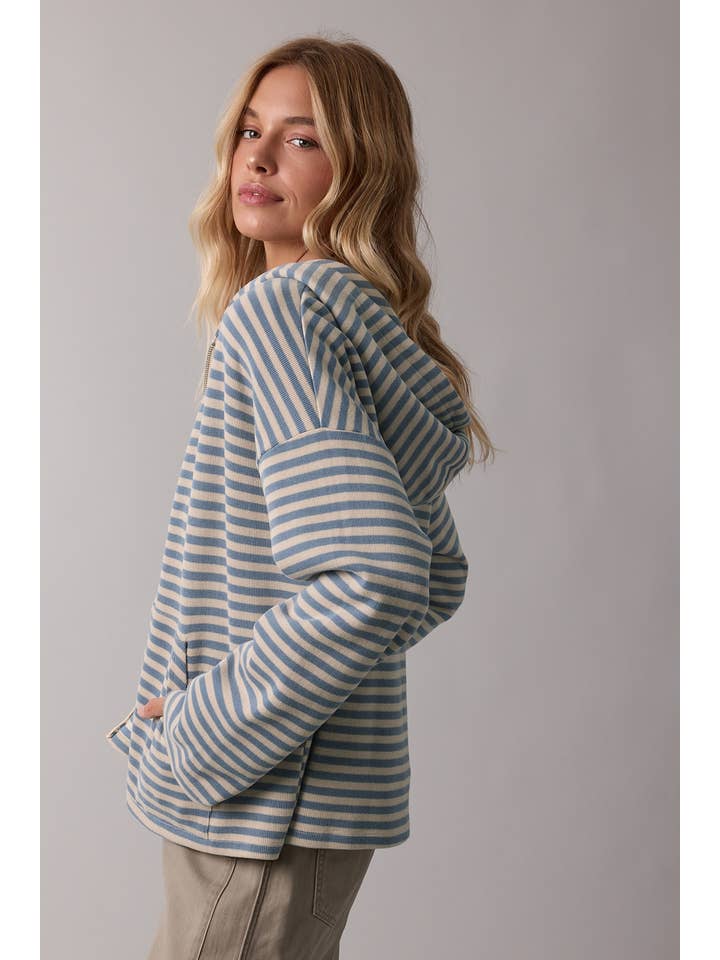 Wishlist Apparel - Wholesale Jacket - Women's - STRIPED ZIP UP HOODIE JACKET / WL25-110856