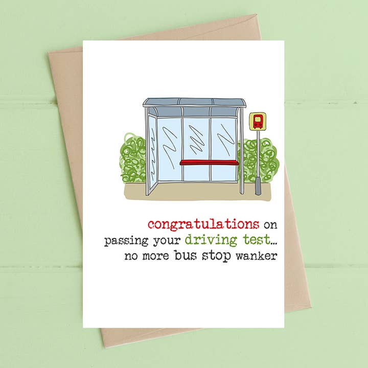 Parada de Autobús Gilipollas - Tarjeta de Felicitación de Examen de Conducir para venta al por mayor de Dandelion Stationery