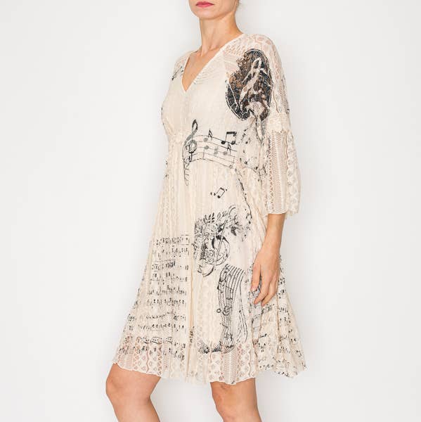 Dreamy Lined Lace Dress w/ Bell Sleeves -4810BG MS for wholesale on Faire