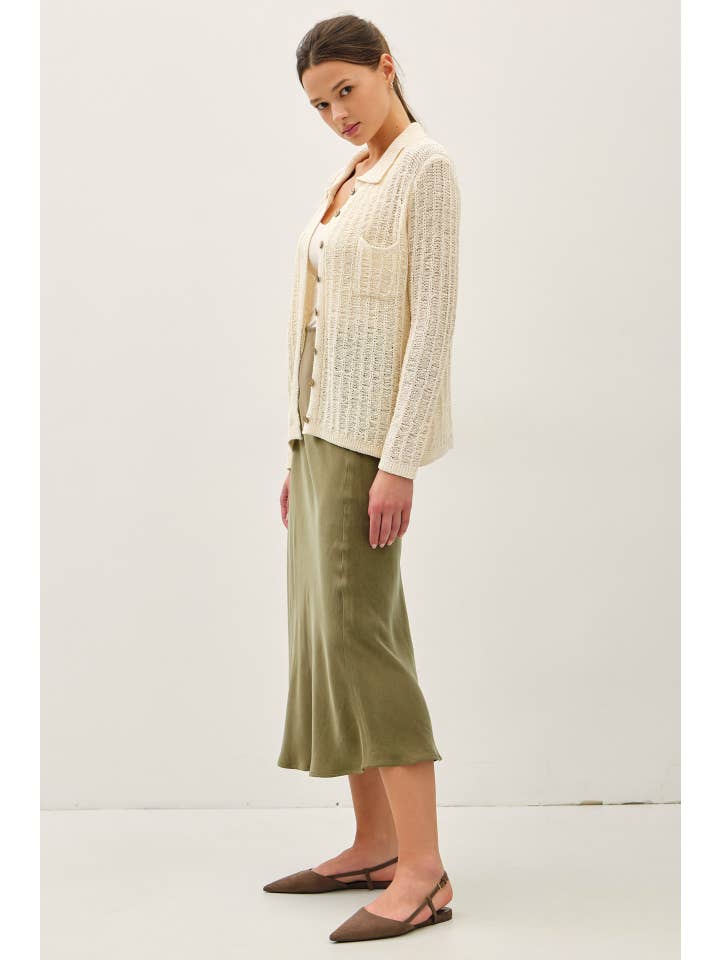 Be Cool - Wholesale Cardigan - Women's - BREEZY TEXTURED KNIT BUTTON UP COLLARED CARDIGAN 2