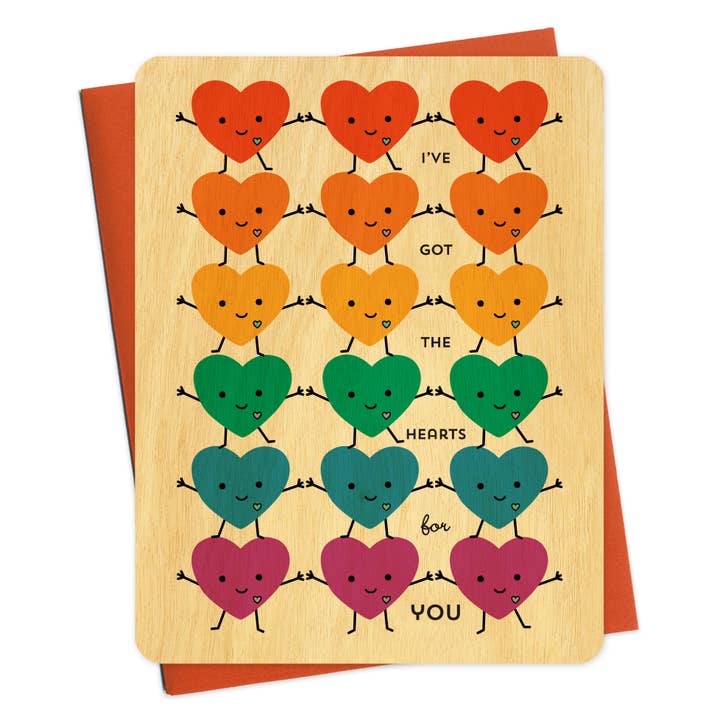 Hearts for You Wood Love Card for wholesale by Night Owl Paper Goods