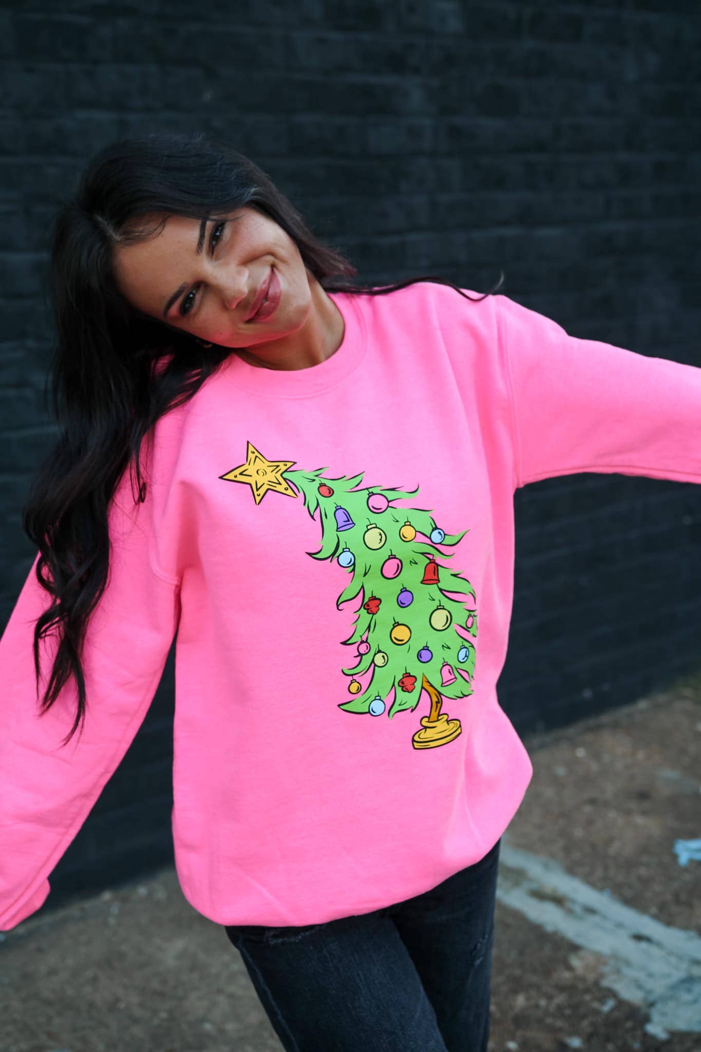 Small Town Society Apparel Co. - Wholesale Graphic Sweatshirt - Women's - Who Christmas Tree  | Neon Pink | Sweatshirt 2