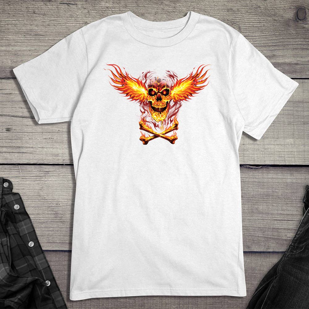 Artopia - Wholesale Screen Printed T-Shirt - Unisex - Skull Fire Wings T-Shirt2