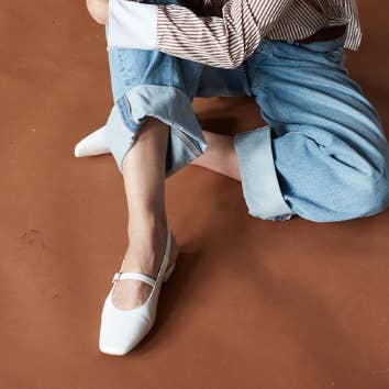 Athena White Slingback Square Toe Flats for wholesale by Amie Rafa