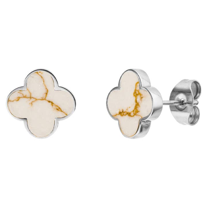Schmuckgroßhandel - Vendita all'ingrosso Orecchini a bottone - Orecchini a perno quadrifoglio in oro bianco placcati oro 18K2