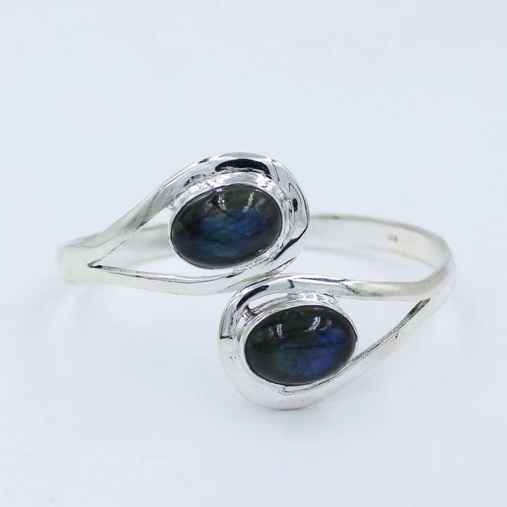 Natural Labradorite 925 Sterling Silver Bangle for wholesale by Silvex Jewelry