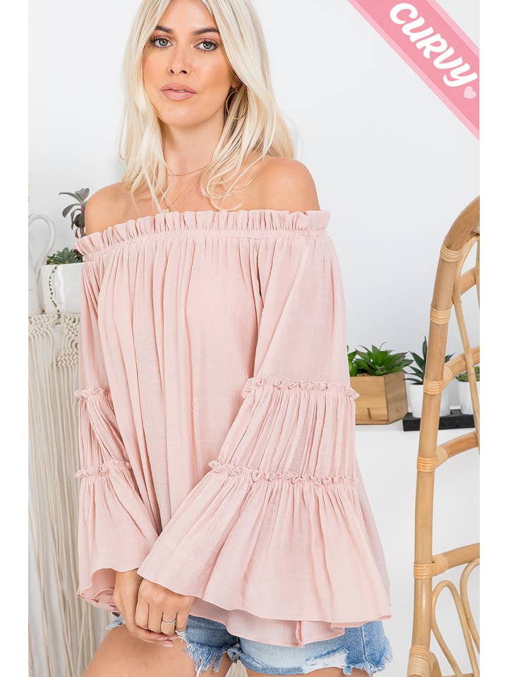 Sweet Lovely by Jen - Wholesale Blouse - Women's - PLUS SIZE OFF SHOULDER TIERED SLEEVE TOP39
