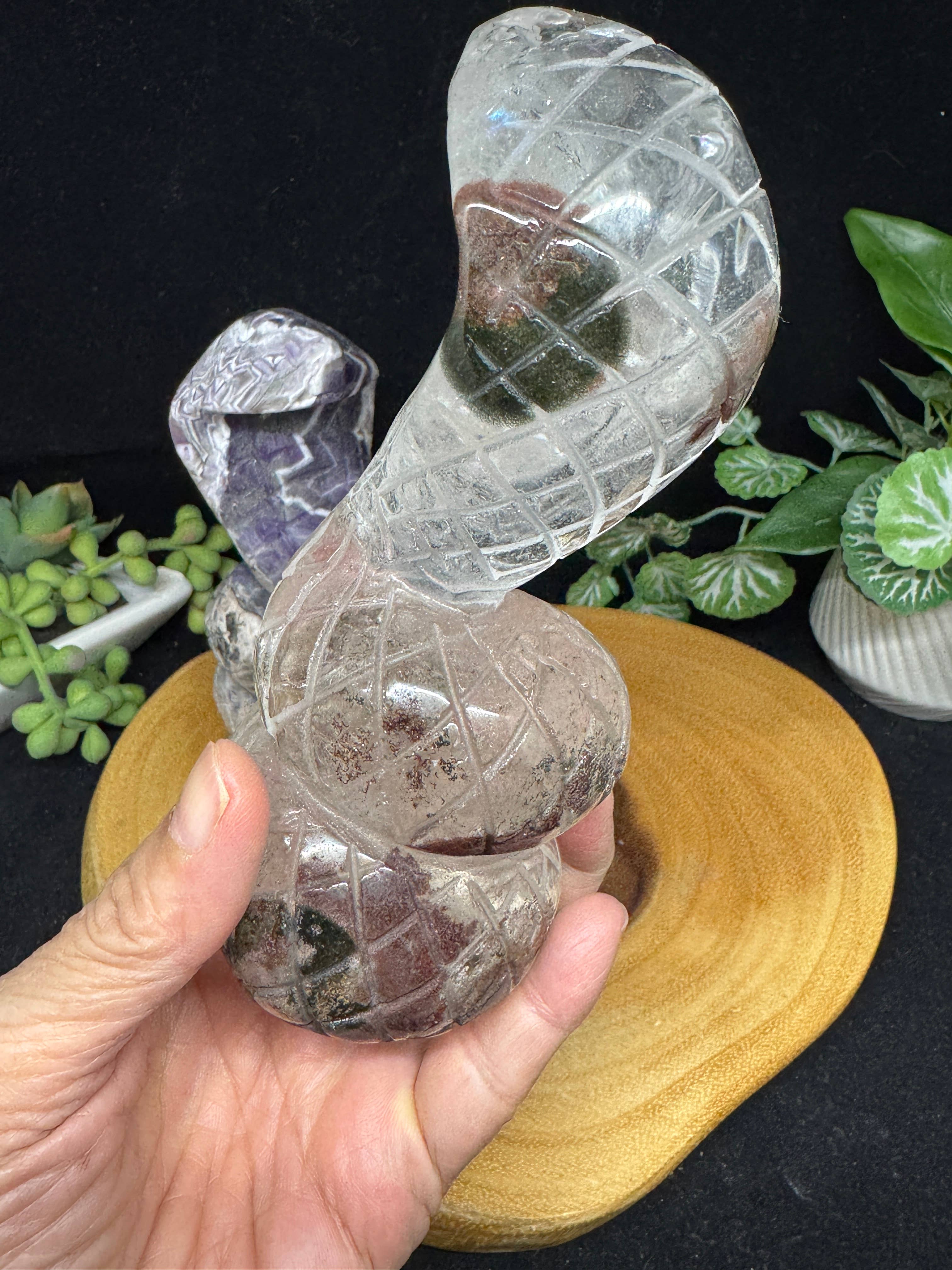 The 7 Directions - Wholesale Spiritual Stone/Crystal - 2 pc Snake Cobra bundle amethyst lodolite G78914