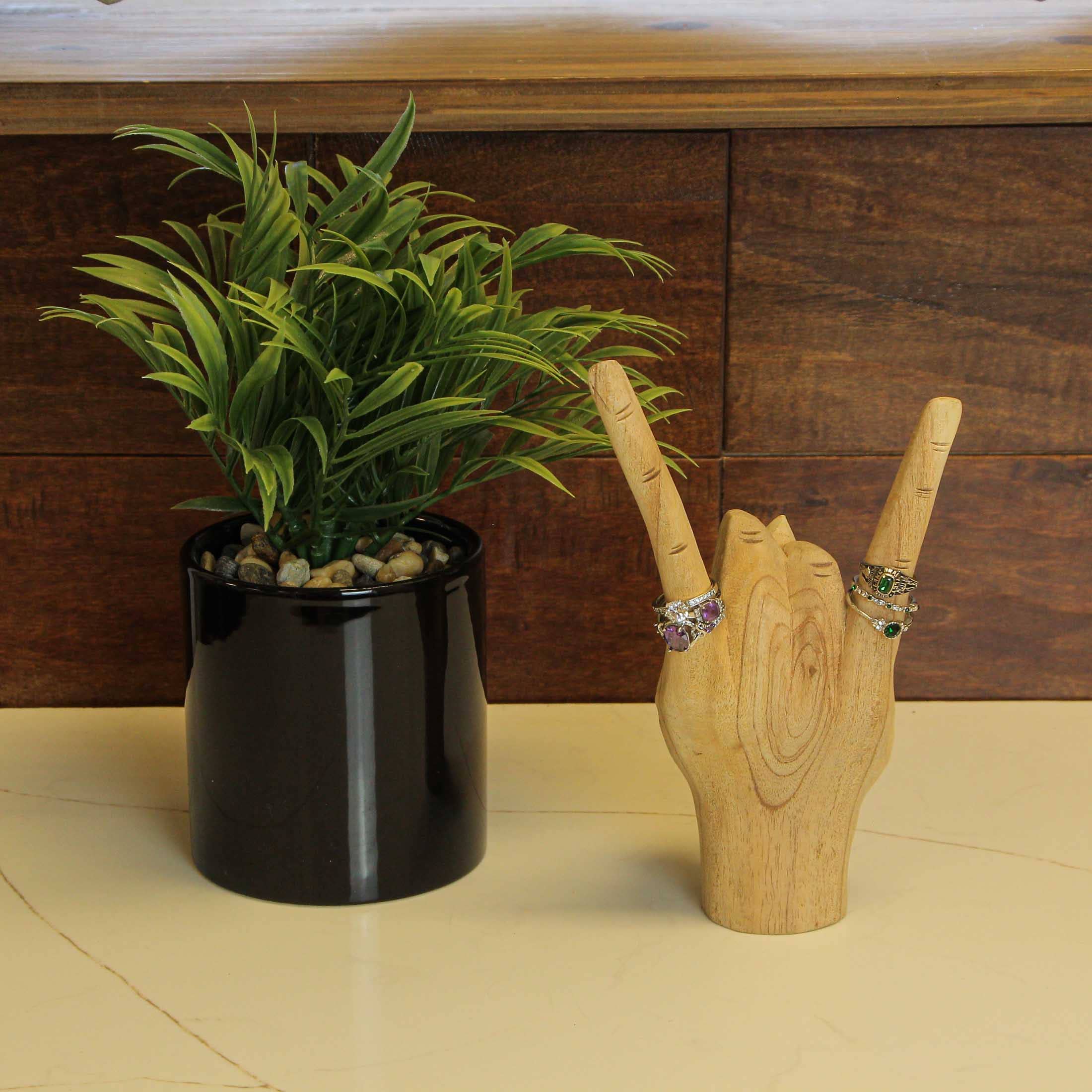 Zeckos – wholesale Dekorativ statyett – Trä Rock På Devil Horns Hand Gest Staty4