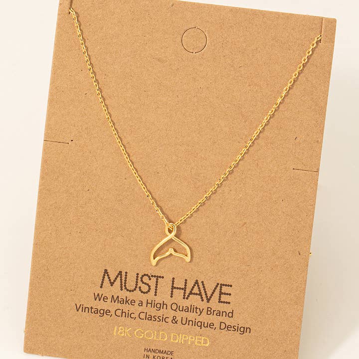 Gold Dipped Whale Tale Pendant Necklace for wholesale by Fame Accessories