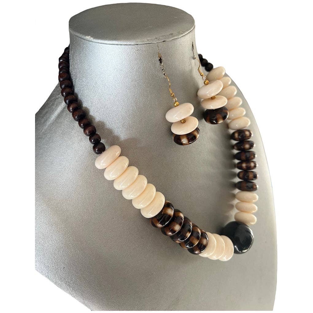 African Stars - Wholesale Jewelry Set - Women's African Style White Brown Beaded Necklace Set1