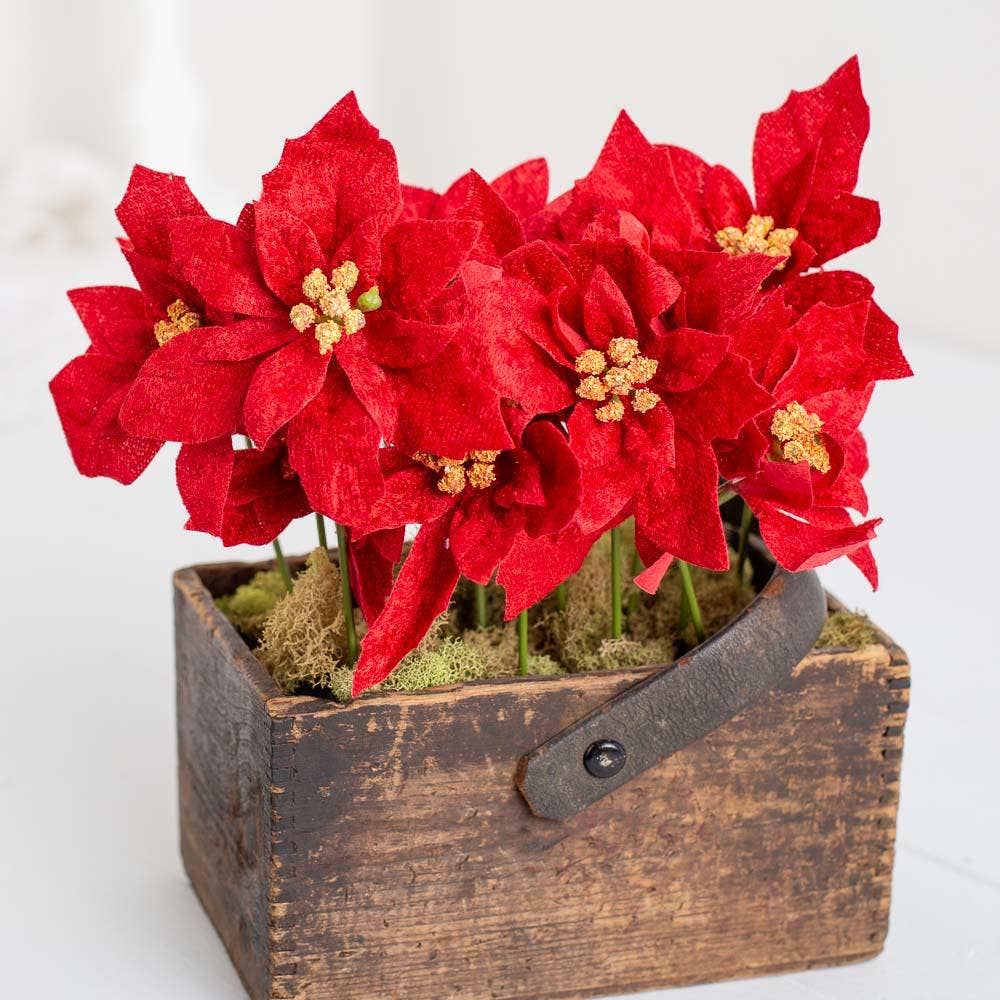 Factory Direct Craft – wholesale Artificial flowers – 7" Red Velveteen Poinsettia Christmas Floral Pick2