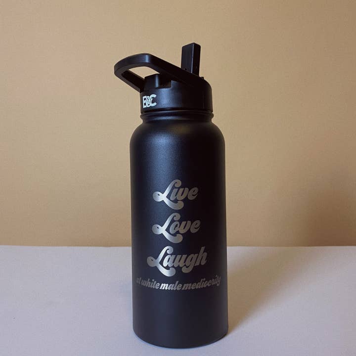 Leef, Liefde, Lach om witte mannelijke middelmatigheid waterfles voor wholesale door Vida + Wild