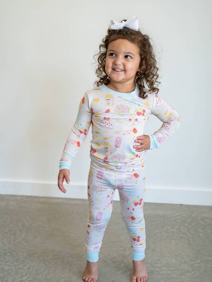 Afternoon Tea Party Bamboo Pajamas ☕🍰🌸 | Two Piece PJ Set for wholesale by Boosh Baby