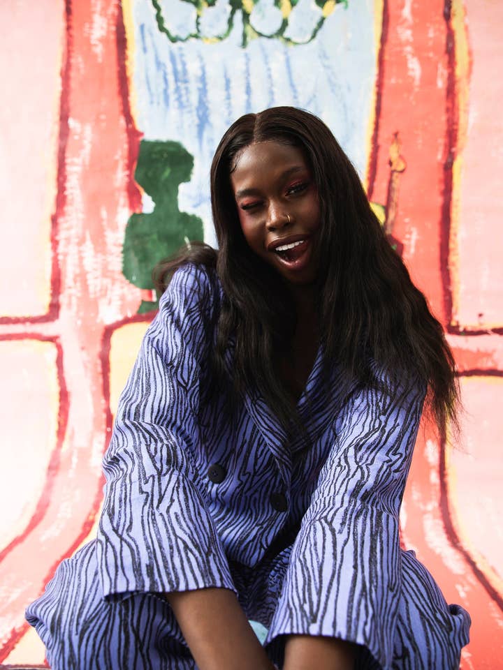 Casaco de Fato Roxo com Padrão de Madeira por atacado de Tara Whalley