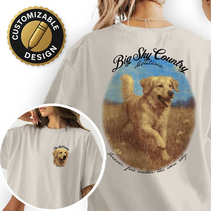 Golden Retriever Tee – Customizable Montana Prairie Shirt for wholesale by Textile Graphix