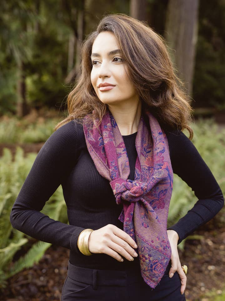 508/Purple Paisley Neck Scarf in Boiled Merino Wool+Free Bag for wholesale by In Style Scarves