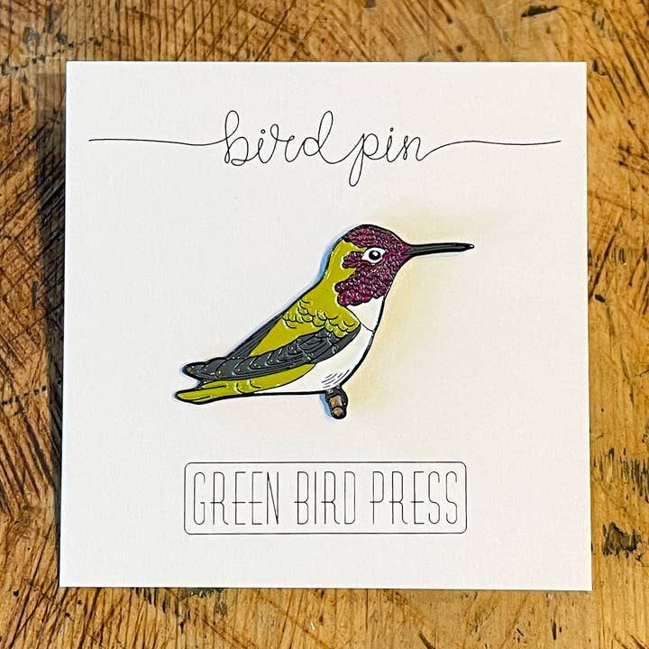 Anna's Hummingbird Enamel Pin for wholesale by Green Bird Press