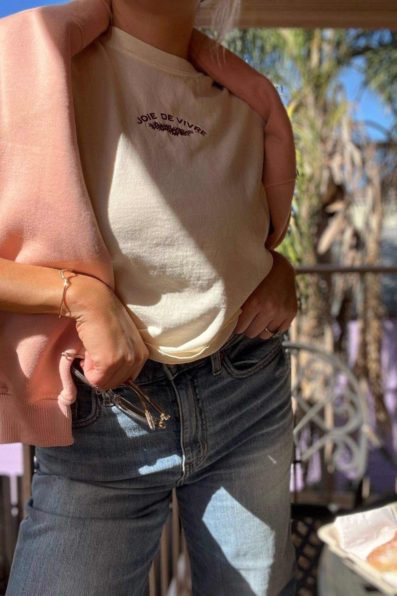 White Joie De Vivre Boxy Tee for wholesale on Faire9