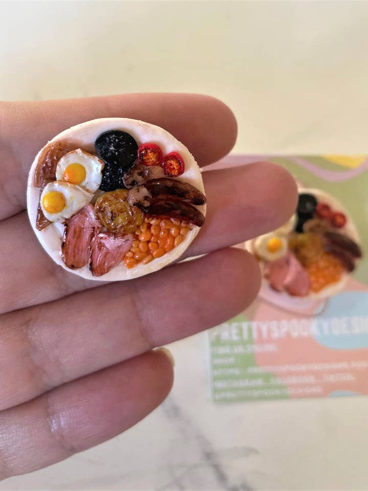 Polymer clay Pin - Full English | badge | food | accessories for wholesale by PrettySpookyDesigns