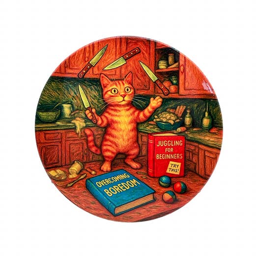 Token Tales Cat "Overcoming Boredom" Coaster for wholesale by Token Atelier