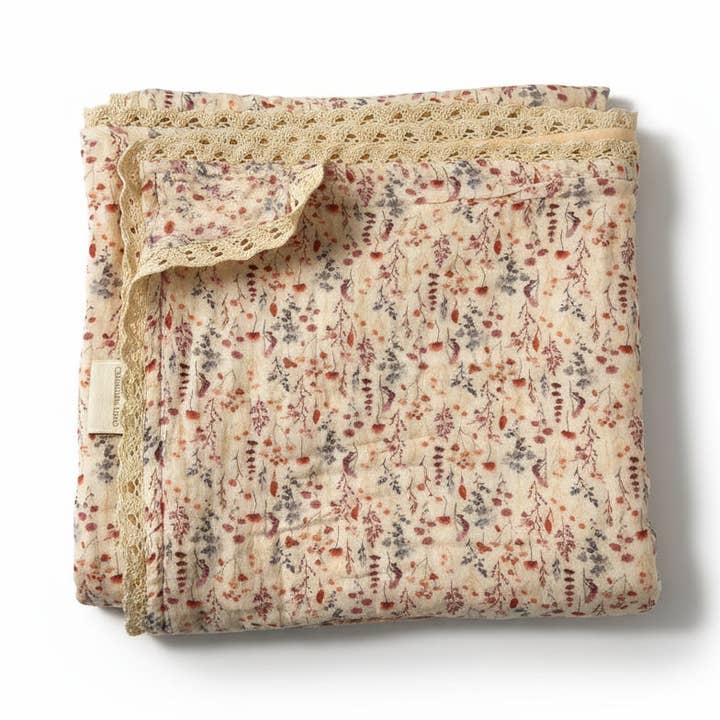 Muslin Baby Swaddle Blanket: 6 Layers – Floral Beige for wholesale by Cherubin Chic